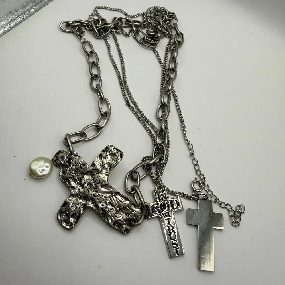 Religious Gothic Grunge Cross Necklace Bundle Lot of 3 Unbranded